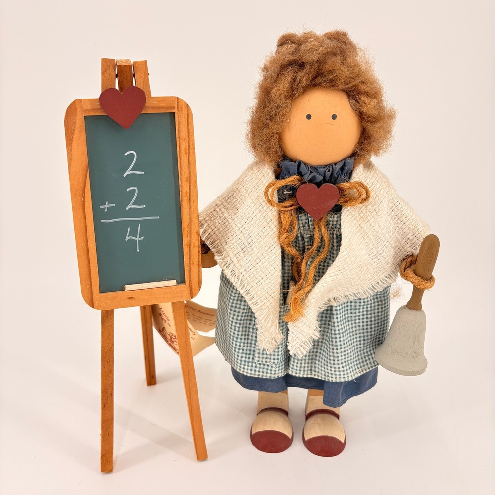 Vintage Wooden Doll 80s School Teacher Chalkboard Easel Math Primitive Folk Art